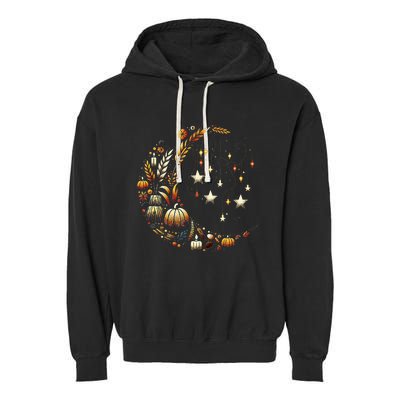 Fall Moon Pumpkins Stars Thanksgiving Harvest Doodles Garment-Dyed Fleece Hoodie