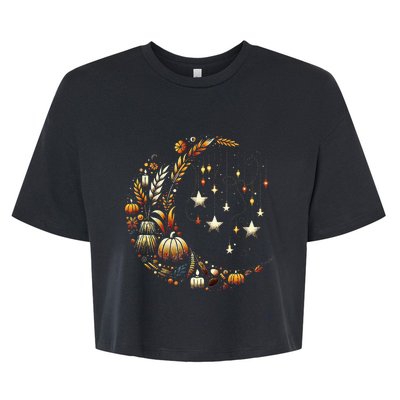 Fall Moon Pumpkins Stars Thanksgiving Harvest Doodles Bella+Canvas Jersey Crop Tee