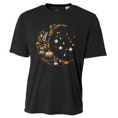 Fall Moon Pumpkins Stars Thanksgiving Harvest Doodles Cooling Performance Crew T-Shirt