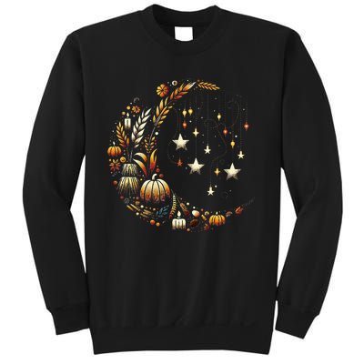 Fall Moon Pumpkins Stars Thanksgiving Harvest Doodles Sweatshirt