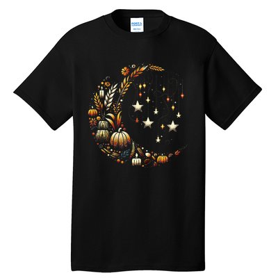 Fall Moon Pumpkins Stars Thanksgiving Harvest Doodles Tall T-Shirt