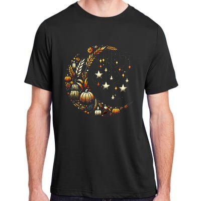 Fall Moon Pumpkins Stars Thanksgiving Harvest Doodles Adult ChromaSoft Performance T-Shirt