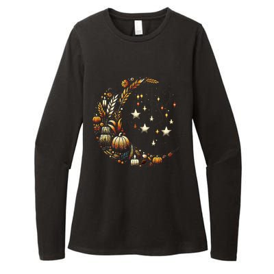 Fall Moon Pumpkins Stars Thanksgiving Harvest Doodles Womens CVC Long Sleeve Shirt