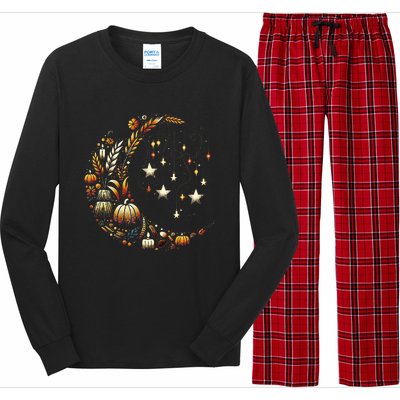 Fall Moon Pumpkins Stars Thanksgiving Harvest Doodles Long Sleeve Pajama Set