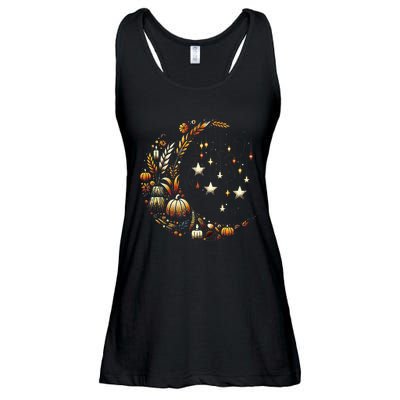 Fall Moon Pumpkins Stars Thanksgiving Harvest Doodles Ladies Essential Flowy Tank