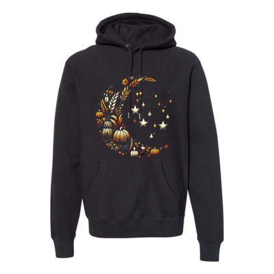 Fall Moon Pumpkins Stars Thanksgiving Harvest Doodles Premium Hoodie