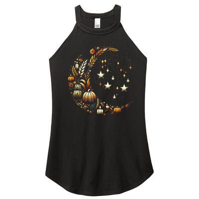 Fall Moon Pumpkins Stars Thanksgiving Harvest Doodles Women’s Perfect Tri Rocker Tank