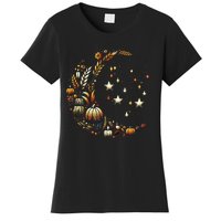 Fall Moon Pumpkins Stars Thanksgiving Harvest Doodles Women's T-Shirt