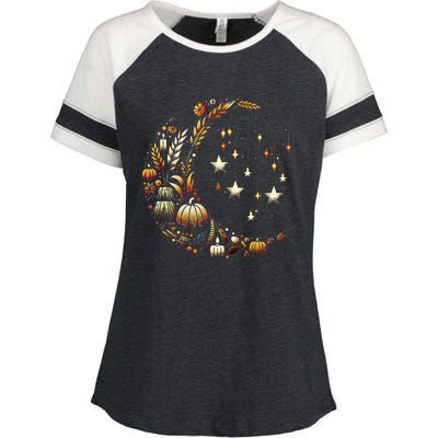 Fall Moon Pumpkins Stars Thanksgiving Harvest Doodles Enza Ladies Jersey Colorblock Tee