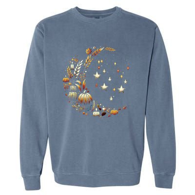 Fall Moon Pumpkins Stars Thanksgiving Harvest Doodles Garment-Dyed Sweatshirt