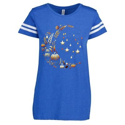 Fall Moon Pumpkins Stars Thanksgiving Harvest Doodles Enza Ladies Jersey Football T-Shirt