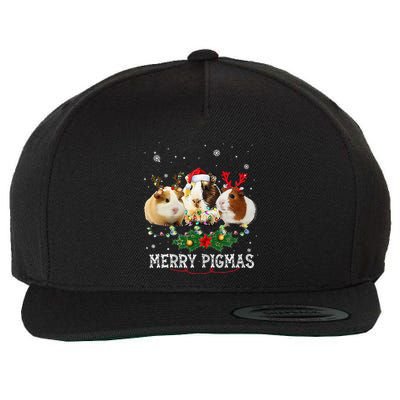Funny Merry Pigmas Guinea Pig Antlers Lights Merry Christmas Wool Snapback Cap