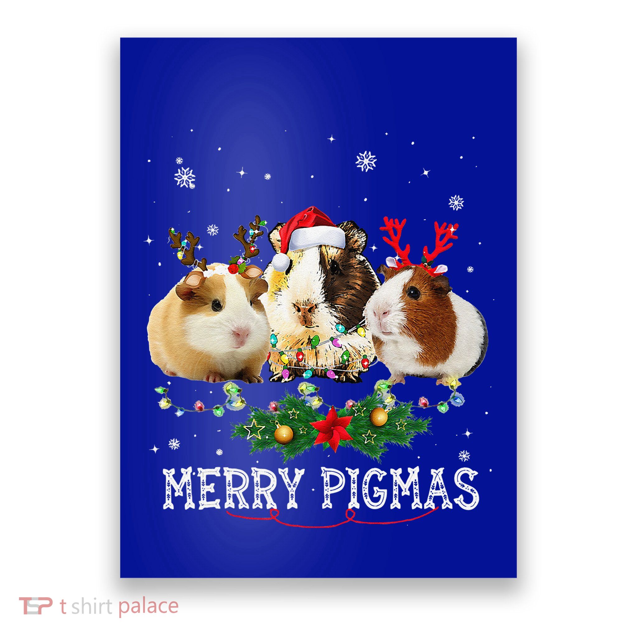 Funny Merry Pigmas Guinea Pig Antlers Lights Merry Christmas Poster