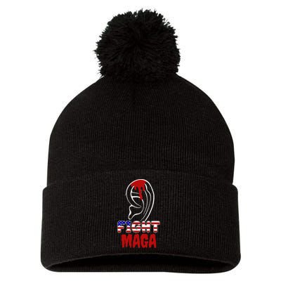 Fight Maga Pro Donald Trump Bleeding Ear Pom Pom 12in Knit Beanie