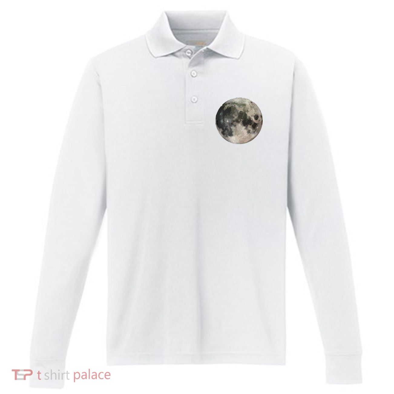 Full Moon Phase Space Love Photography Astronomy Performance Long Sleeve Polo