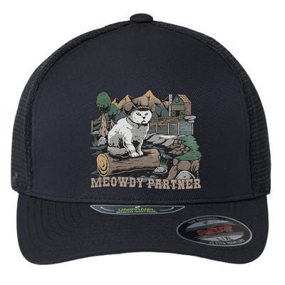 Funny Meowdy Partner Christmas Gift For Cat Lovers Cowboy Cat Dad Gift Idea Cat Flexfit Unipanel Trucker Cap