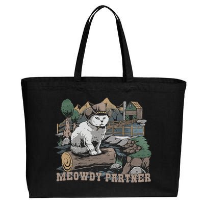 Funny Meowdy Partner Christmas Gift For Cat Lovers Cowboy Cat Dad Gift Idea Cat Cotton Canvas Jumbo Tote