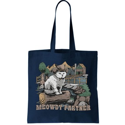 Funny Meowdy Partner Christmas Gift For Cat Lovers Cowboy Cat Dad Gift Idea Cat Tote Bag