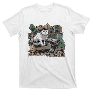 Funny Meowdy Partner Christmas Gift For Cat Lovers Cowboy Cat Dad Gift Idea Cat T-Shirt