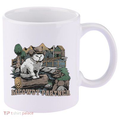 Funny Meowdy Partner Christmas Gift For Cat Lovers Cowboy Cat Dad Gift Idea Cat 11oz C Handle Ceramic Mug