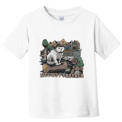 Funny Meowdy Partner Christmas Gift For Cat Lovers Cowboy Cat Dad Gift Idea Cat Toddler T-Shirt