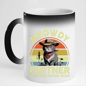 Funny Meowdy Partner British Shorthair Cat Cowboy Dad Kitten 11oz Black Color Changing Mug