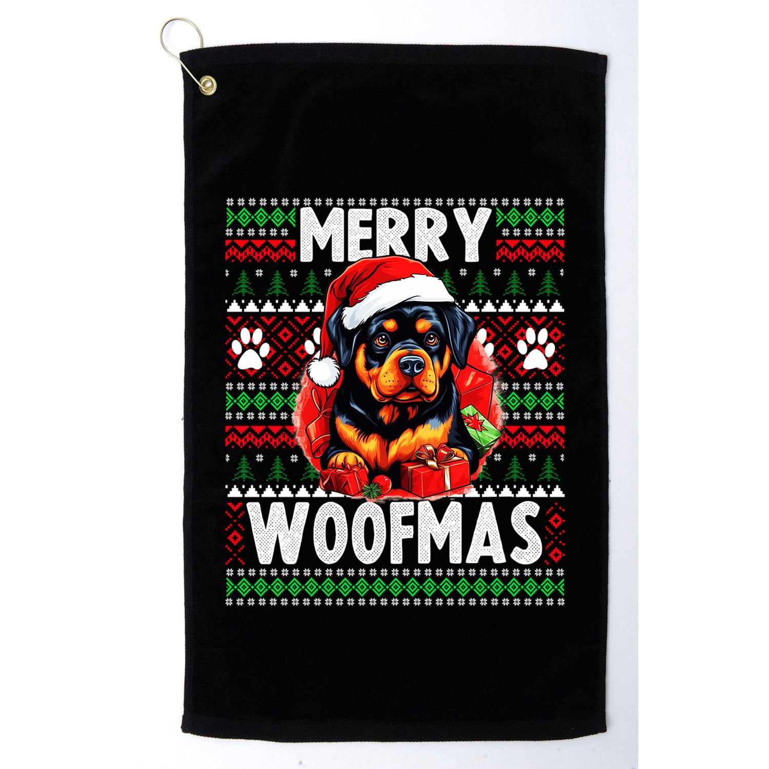 Family Matching Pajama Top Ugly Christmas Dog Rottweiler Gift Golf Towel