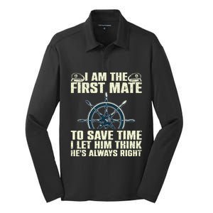 First Mate Pontoon Boat Captain Boating Silk Touch Performance Long Sleeve Polo