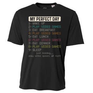 Funny My Perfect Day Play Video Games Gamer Gaming Cooling Performance Crew T-Shirt