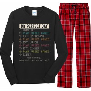 Funny My Perfect Day Play Video Games Gamer Gaming Long Sleeve Pajama Set