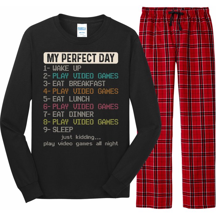 Funny My Perfect Day Play Video Games Gamer Gaming Long Sleeve Pajama Set