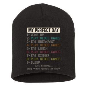 Funny My Perfect Day Play Video Games Gamer Gaming Short Acrylic Beanie