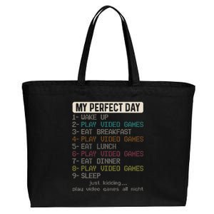 Funny My Perfect Day Play Video Games Gamer Gaming Cotton Canvas Jumbo Tote