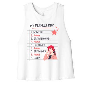 Funny My Perfect Day Anime Kawaii Gift Women's Racerback Cropped Tank