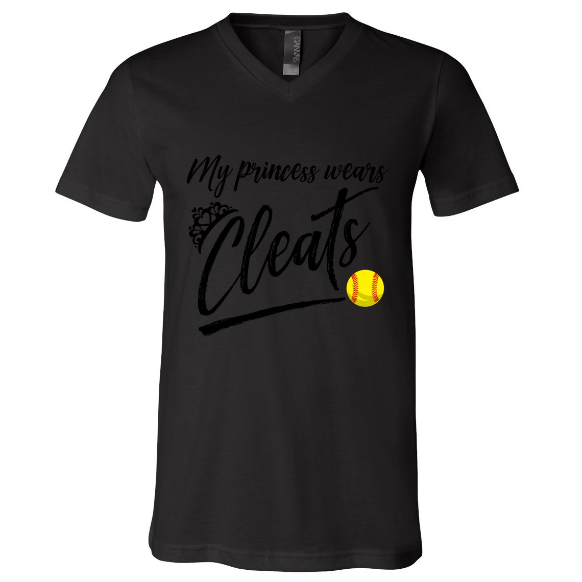 Funny My Princess Wears Cleats Gift For Softball Moms Dads Gift V-Neck T-Shirt