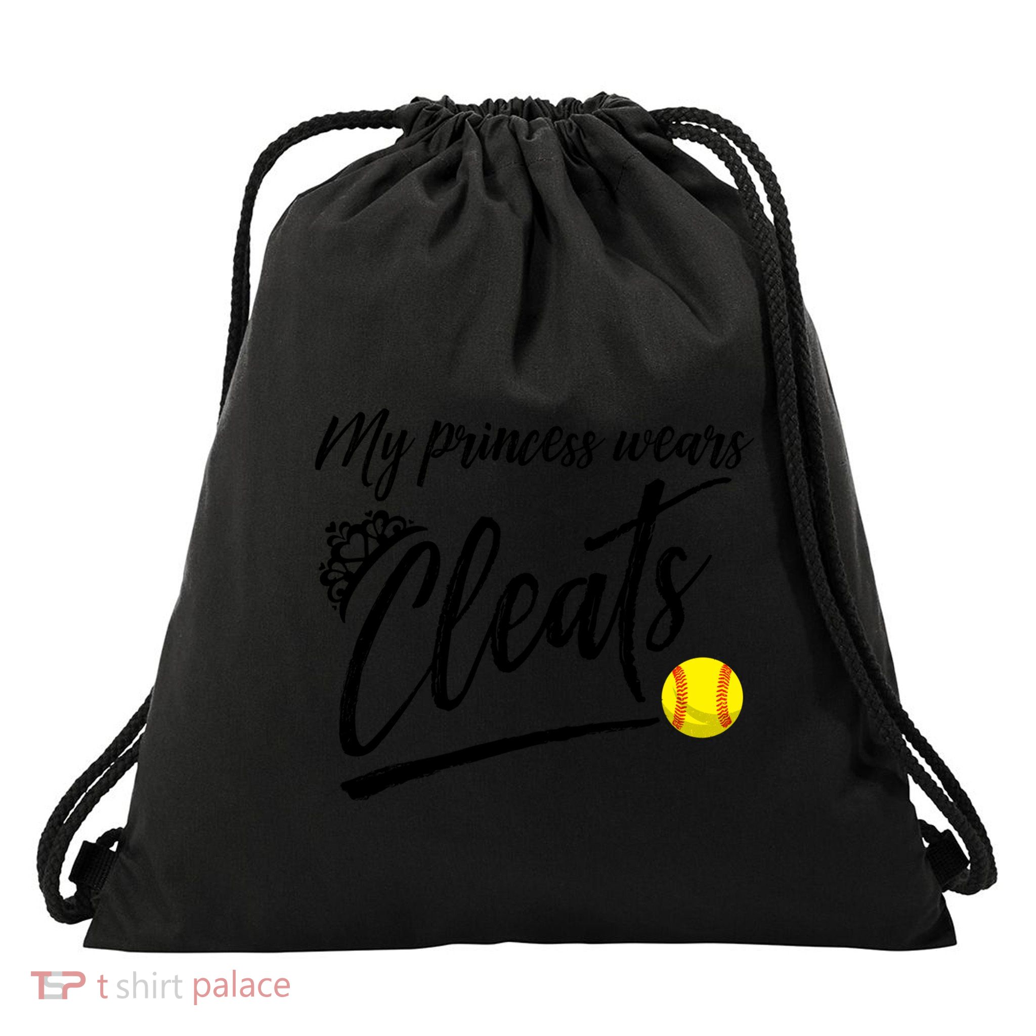 Funny My Princess Wears Cleats Gift For Softball Moms Dads Gift Drawstring Bag