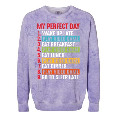 Funny My Perfect Day Video Games Gamer Gift Colorblast Crewneck Sweatshirt