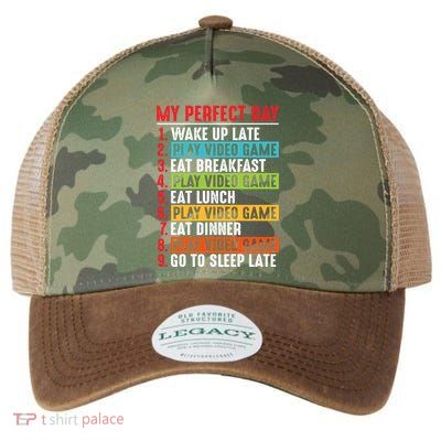 Funny My Perfect Day Video Games Gamer Gift Legacy Tie Dye Trucker Hat