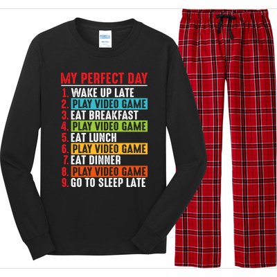 Funny My Perfect Day Video Games Gamer Gift Long Sleeve Pajama Set