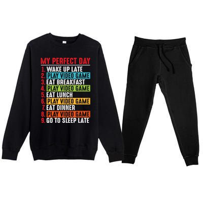 Funny My Perfect Day Video Games Gamer Gift Premium Crewneck Sweatsuit Set