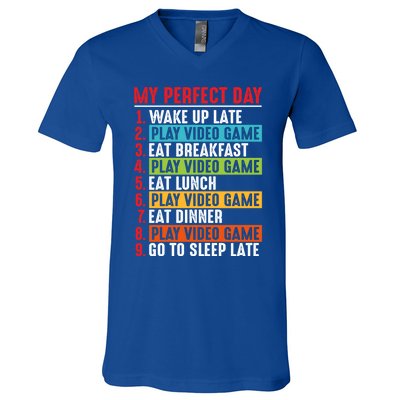 Funny My Perfect Day Video Games Gamer Gift V-Neck T-Shirt