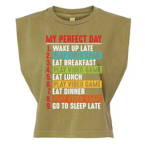 Funny My Perfect Day Video Games Gamer Gift Garment-Dyed Women's Muscle Tee