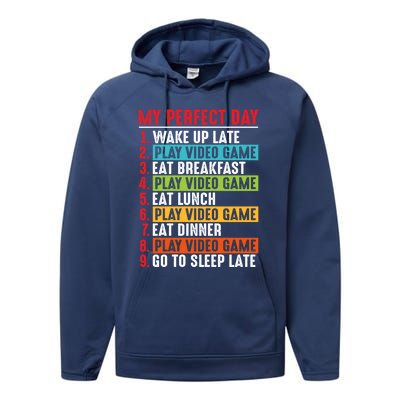 Funny My Perfect Day Video Games Gamer Gift Performance Fleece Hoodie