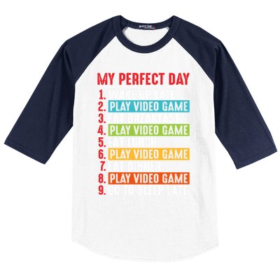 Funny My Perfect Day Video Games Gamer Gift Baseball Sleeve Shirt