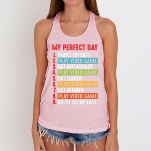 Funny My Perfect Day Video Games Gamer Gift Women's Knotted Racerback Tank