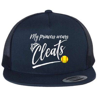 Funny My Princess Wears Cleats Gift For Softball Moms Dads Gift Flat Bill Trucker Hat