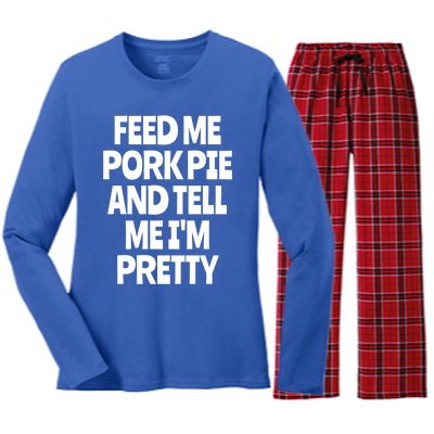 Feed Me Pork Pie Funny English Meat Pie Lover England Foodie Gift Women's Long Sleeve Flannel Pajama Set 