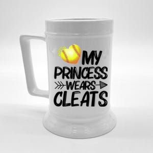 Funny My Princess Wears Cleats Gift For Softball Moms Dads Gift Beer Stein