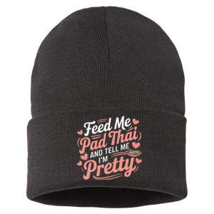 Feed Me Pad Thai Call Me Pretty Women Funny Humor Food Sustainable Knit Beanie