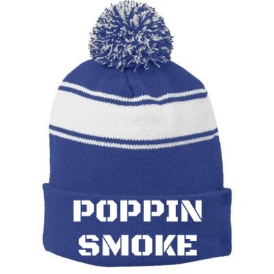 Funny Military Poppin Smoke Retirt Goodbye Great Gift Stripe Pom Pom Beanie